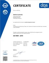 Deltrol Controls ISO 9001:2015 Certificate